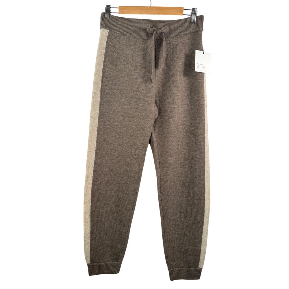 bella dahl cashmere wool Knit Jogger Pants Taupe Side Stripe preppy sz XS